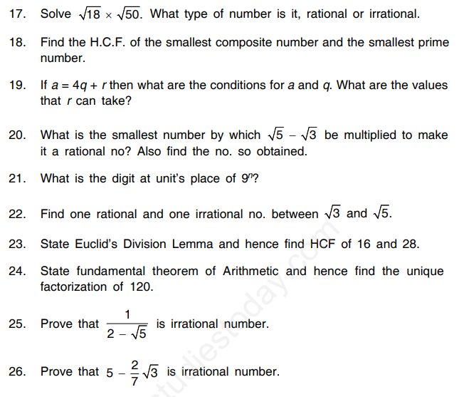 assignment of real numbers class 10